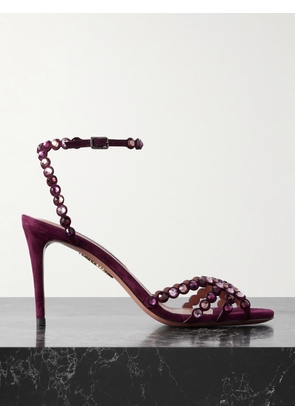 Aquazzura - Tequila 85 Crystal-embellished Suede Sandals - Purple - IT36,IT36.5,IT37,IT37.5,IT38,IT38.5,IT39,IT39.5,IT40,IT40.5,IT41,IT41.5,IT42