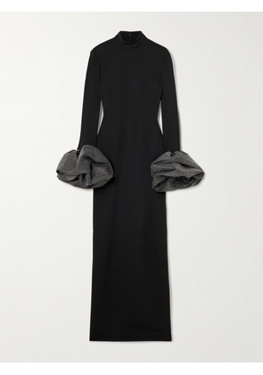 Solace London - Viviana Ruffled Crystal-embellished Crepe Mock-neck Gown - Black - UK 4,UK 6,UK 8,UK 10,UK 12,UK 14,UK 16