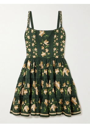 Agua by Agua Bendita - Granadilla Tiered Floral-print Cotton-blend Mini Dress - Green - x small,small,medium,large,x large