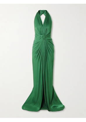 Costarellos - Twist-front Metallic Georgette Halterneck Gown - Green - FR 34,FR 36,FR 38,FR 40,FR 42,FR 44