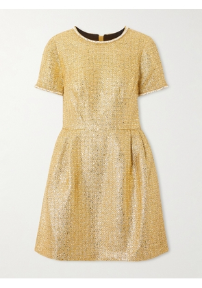 Carolina Herrera - Crystal And Faux Pearl Embellished Metallic Tweed Mini Dress - Gold - US2,US4,US6,US8,US10