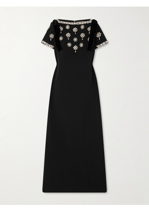 Carolina Herrera - Embellished Velvet-trimmed Crepe Gown - Black - US2,US4,US6,US8,US10,US12,US14