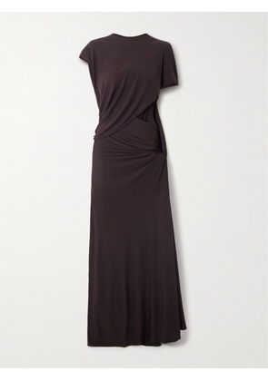 Christopher Esber - Twisted Lever Gathered Cutout Jersey Maxi Dress - Metallic - UK 6,UK 8,UK 10,UK 12,UK 14