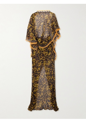 Christopher Esber - Draped Open-back Lace-trimmed Printed Silk-georgette Maxi Dress - Yellow - UK 6,UK 8,UK 10,UK 12