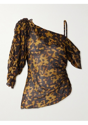 Christopher Esber - Draped Asymmetric Leopard-print Silk-georgette Blouse - Yellow - UK 6,UK 8,UK 10,UK 12,UK 14