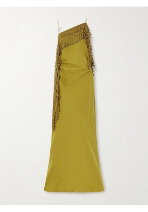 Christopher Esber - Beaded Crocheted-trimmed Silk-satin Maxi Dress - Green - xx small,x small,small,medium,large