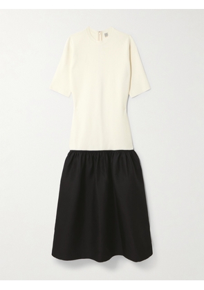 TOTEME - Twinflower Gathered Ribbed-knit And Wool And Silk-blend Crepe Midi Dress - Ecru - DK32,DK34,DK36,DK38,DK40