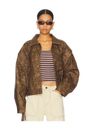 LIONESS Hailey Bomber Jacket in Chocolate. Size L. Also in XXS, XS, S, M, XL, XXL.
