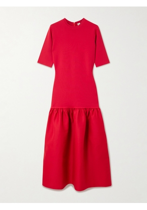 TOTEME - Twinflower Gathered Ribbed-knit And Wool And Silk-blend Crepe Midi Dress - DK32,DK34,DK36,DK38,DK40
