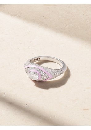 Kamyen - 18-karat White Gold, Diamond And Enamel Pinky Ring - Silver - 3