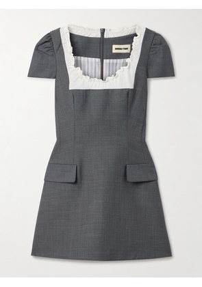 SHUSHU/TONG - Ruffled Wool-blend Gauze-trimmed Twill Mini Dress - Gray - UK 4,UK 6,UK 8,UK 10,UK 12,UK 14,UK 16