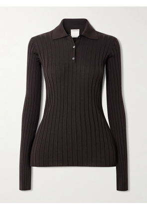 Calvin Klein Collection - Amber Ribbed Wool Polo Sweater - Brown - x small,small,medium,large