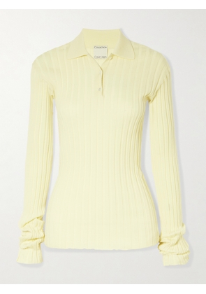 Calvin Klein Collection - Amber Ribbed Wool Polo Sweater - Yellow - x small,small,medium,large