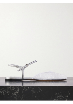 LOEWE - Crystal-embellished Leather And Mesh Ballet Flats - Neutrals - FR36,FR37,FR38,FR39,FR40,FR41