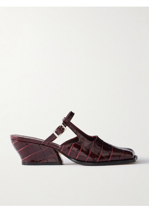 LOEWE - Onda Croc-effect Leather Mules - Burgundy - FR35,FR36,FR37,FR38,FR39,FR40,FR41