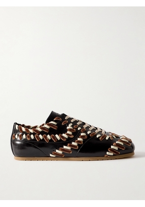 Dries Van Noten - Cord And Velvet-trimmed Glossed-leather Sneakers - Brown - IT35,IT36,IT37,IT38,IT39,IT40,IT41