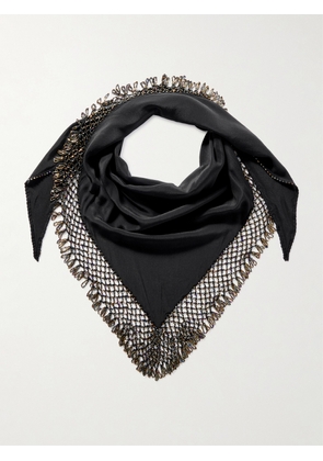 Isabel Marant - Ezane Bead-embellished Silk-crepe And Open-knit Scarf - Black - One size