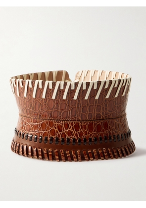 Dries Van Noten - Whipstitched Paneled Croc-effect Leather Corset Belt - Brown - 75,80,85,90,95,100,105