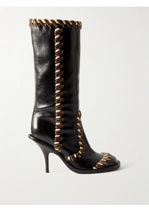 Dries Van Noten - Grosgrain And Velvet-trimmed Leather Knee Boots - Brown - IT36,IT37,IT38,IT39,IT40,IT41