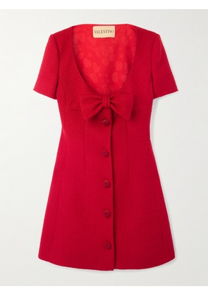 Valentino Garavani - Bow-detailed Wool-blend Tweed Mini Dress - Red - IT36,IT38,IT40,IT42,IT44,IT46