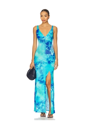 Luli Fama Plunge Long Dress in Blue. Size S. Also in XS.