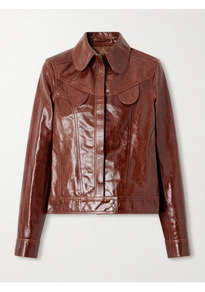 Tolu Coker - Paneled Glossed-leather Jacket - Brown - x small,small,medium