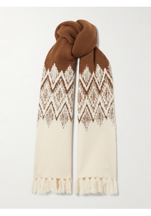 Varley - Sebastian Fringed Fair Isle Knitted Scarf - Brown - One size