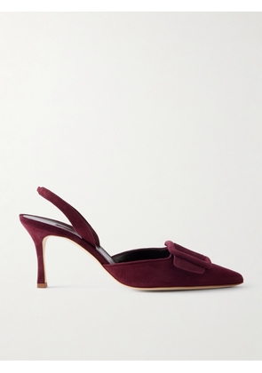 Manolo Blahnik - Maysli 70 Buckled Suede Slingback Pumps - Burgundy - IT35,IT36,IT36.5,IT37,IT37.5,IT38,IT38.5,IT39,IT39.5,IT40,IT40.5,IT41,IT41.5,IT42,IT43