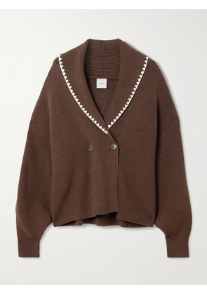 Varley - Totley Embroidered Ribbed-knit Cardigan - Brown - xx small,x small,small,medium,large,x large