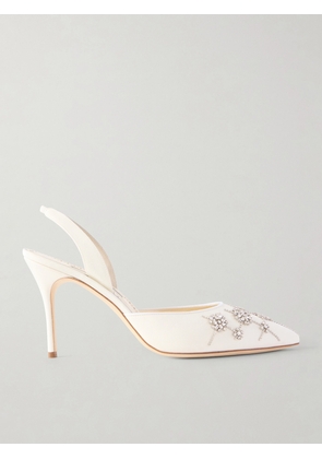 Manolo Blahnik - Ralyne 90 Crystal-embellished Crepe De Chine Slingback Pumps - White - IT36,IT37,IT37.5,IT38,IT38.5,IT39,IT39.5,IT40,IT41,IT42