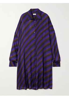 Dries Van Noten - Oversized Striped Satin-twill Mini Shirt Dress - Purple - x small,small,medium,large