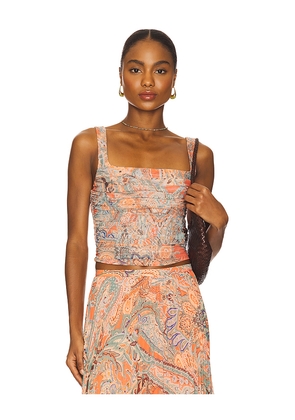 L'AGENCE Rasha Shirred Tank Top in Burnt Orange. Size L. Also in XXS, XS, XL.