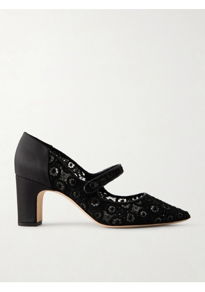 Manolo Blahnik - Campariba Satin-trimmed Lace Mary Jane Pumps - Black - IT36,IT36.5,IT37,IT37.5,IT38,IT38.5,IT39,IT39.5,IT40,IT40.5,IT41,IT41.5,IT42,IT43