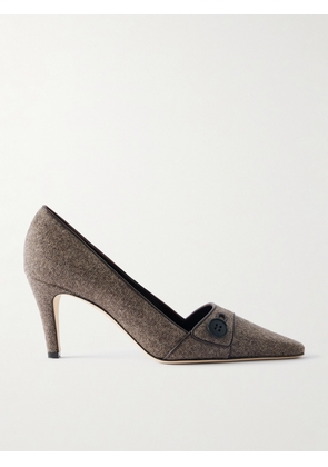 Manolo Blahnik - Lulamae 70 Leather-trimmed Tweed Pumps - Brown - IT36,IT36.5,IT37,IT37.5,IT38,IT38.5,IT39,IT39.5,IT40,IT40.5,IT41,IT41.5,IT42