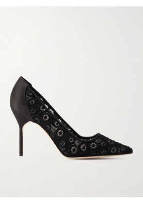 Manolo Blahnik - Bb 90 Satin-trimmed Lace Pumps - Black - IT36,IT36.5,IT37,IT37.5,IT38,IT38.5,IT39,IT39.5,IT40,IT40.5,IT41,IT41.5,IT42,IT43