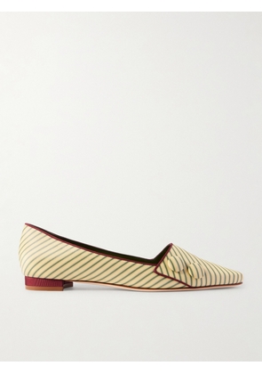 Manolo Blahnik - Fontenai Grosgrain-trimmed Striped Satin Flats - Yellow - IT36,IT36.5,IT37,IT37.5,IT38,IT38.5,IT39,IT39.5,IT40,IT40.5,IT41,IT41.5,IT42