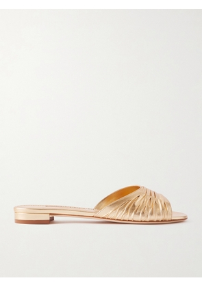 Manolo Blahnik - Parua Pleated Metallic Leather Slides - Gold - IT35,IT36,IT36.5,IT37,IT37.5,IT38,IT38.5,IT39,IT39.5,IT40,IT40.5,IT41,IT41.5,IT42,IT43