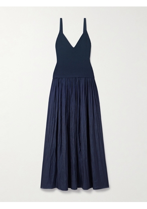 La Ligne - Romeo Ribbed-knit And Gathered Poplin Maxi Dress - Blue - xx small,x small,small,medium,large,x large