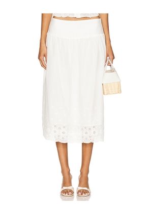 MORE TO COME Cassandra Midi Skirt in White. Size L. Also in XS, XXS, S, M, XL.