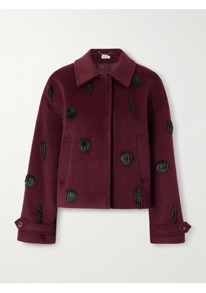 SIMKHAI - Katya Bead-embellished Wool-blend Jacket - Burgundy - x small,small,medium,large,x large