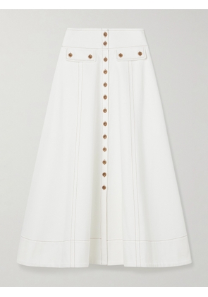 MAISON MAYLE - Carlyne Paneled Denim Midi Skirt - Ivory - US0,US2,US4,US6,US8,US10,US12