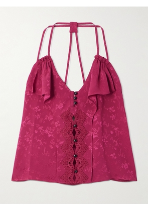 MAISON MAYLE - Colette Ruffled Lace-trimmed Silk-jacquard Camisole - Pink - US0,US2,US4,US6,US8,US10