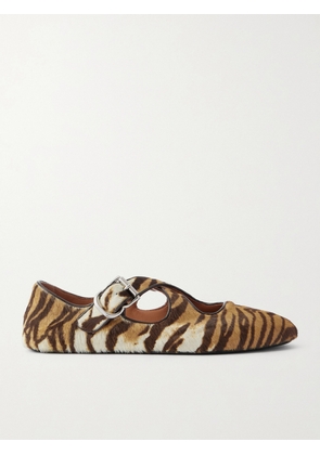 Alaïa - Criss Cross Patent-leather Trimmed Zebra-print Calf Hair Ballet Flats - Animal print - IT35,IT36,IT36.5,IT37,IT37.5,IT38,IT38.5,IT39,IT39.5,IT40,IT40.5,IT41,IT41.5,IT42