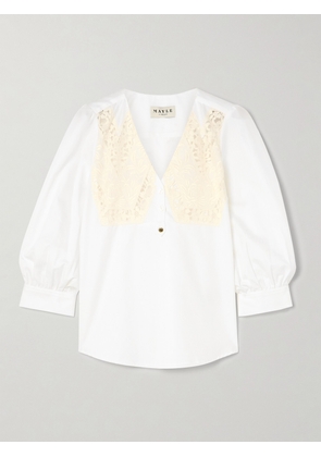 MAISON MAYLE - Lalou Lace-paneled Cotton-poplin Blouse - Ivory - US0,US2,US4,US6,US8,US10