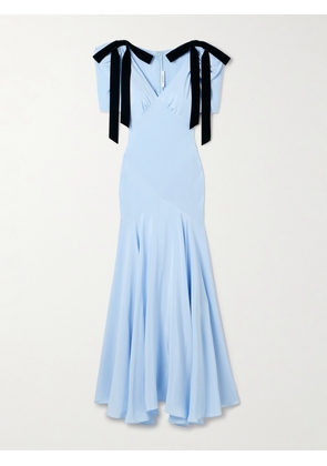 Rodarte - Velvet Bow-embellished Silk-crepe Gown - Blue - US0,US2,US4,US6,US8