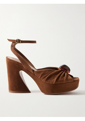 Zimmermann - Gleam Embellished Gathered Suede Platform Sandals - Brown - FR36,FR37,FR38,FR39,FR40,FR41