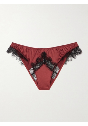 Kiki de Montparnasse - Lace-trimmed Stretch-silk Briefs - Red - x small,small,medium,large