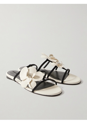 Zimmermann - Orchid Appliquéd Leather And Grosgrain Slides - White - FR36,FR37,FR38,FR39,FR40,FR41
