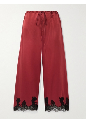 Kiki de Montparnasse - Giselle Lace-trimmed Stretch-silk Satin Pajama Pants - Red - x small,small,medium,large