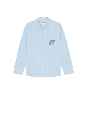Obey Bigwig Blueprint Woven Shirt in Blue. Size L. Also in M, XL/1X.